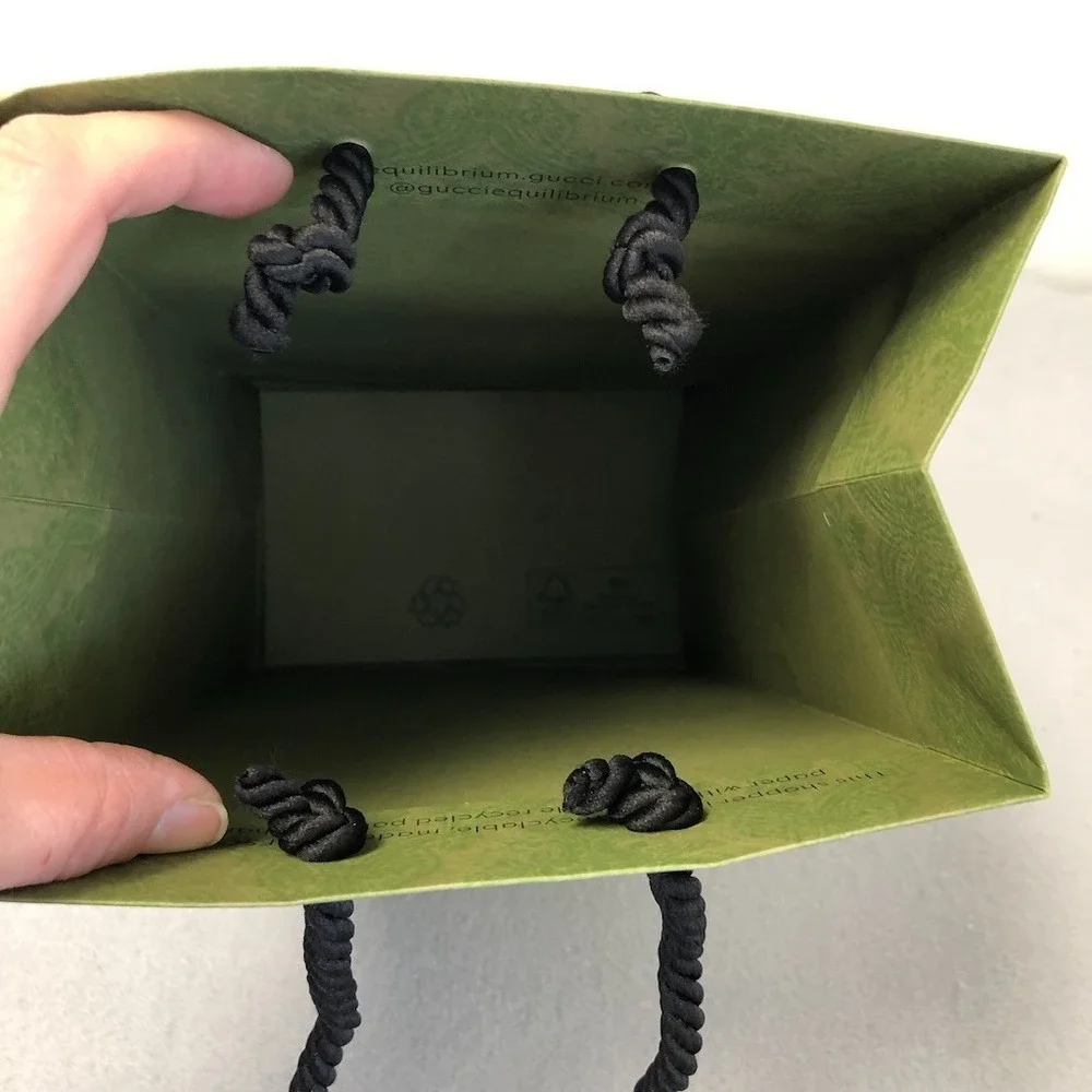 Authentic Gucci Shopping Bag Textured Green Paper Top Handle 11.5x6.5x4.25 Small